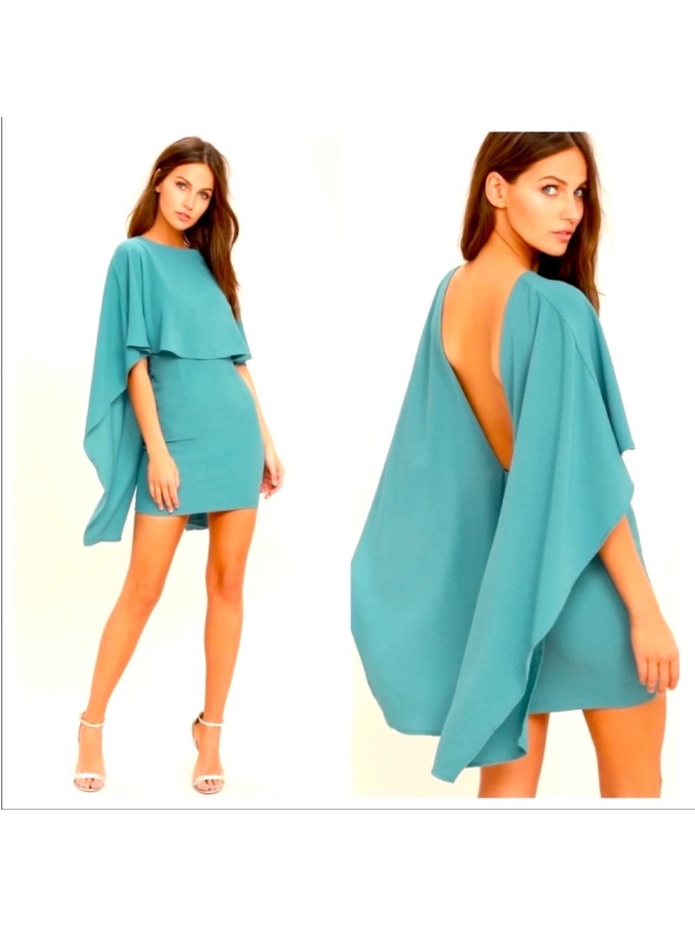 Lulus NWT Teal Cape Dress XS | Backless Mini | Wedding Guest Cocktail - Picture 2 of 7